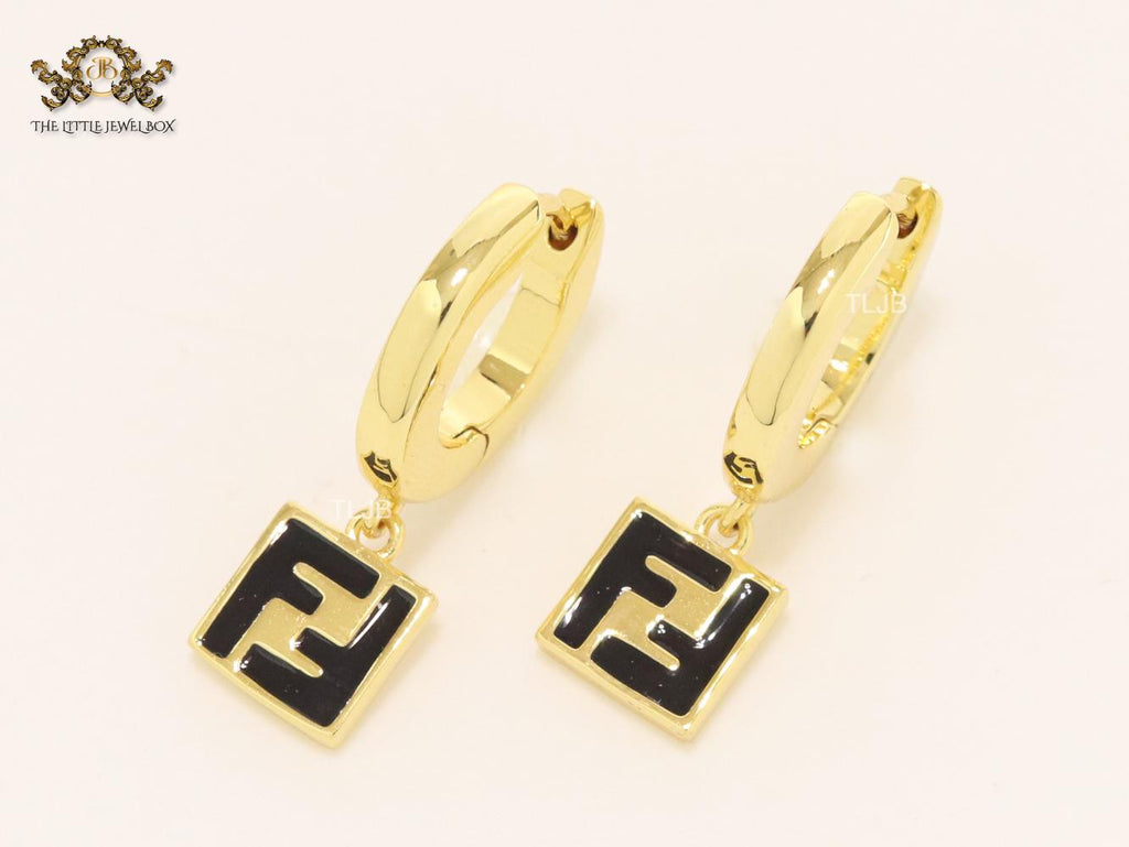 Double F black enamel and gold hoops