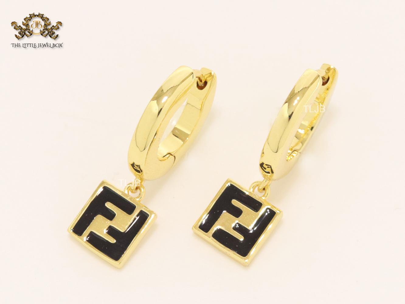 Double F black enamel and gold hoops