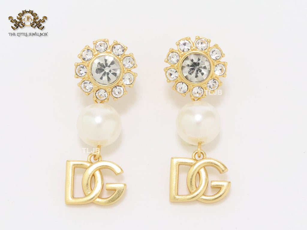 Alphabet DG gold, pearl and cz earrings