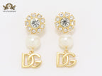 Alphabet DG gold, pearl and cz earrings