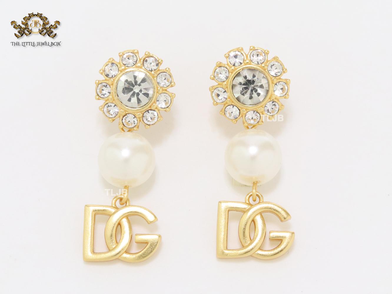 Alphabet DG gold, pearl and cz earrings