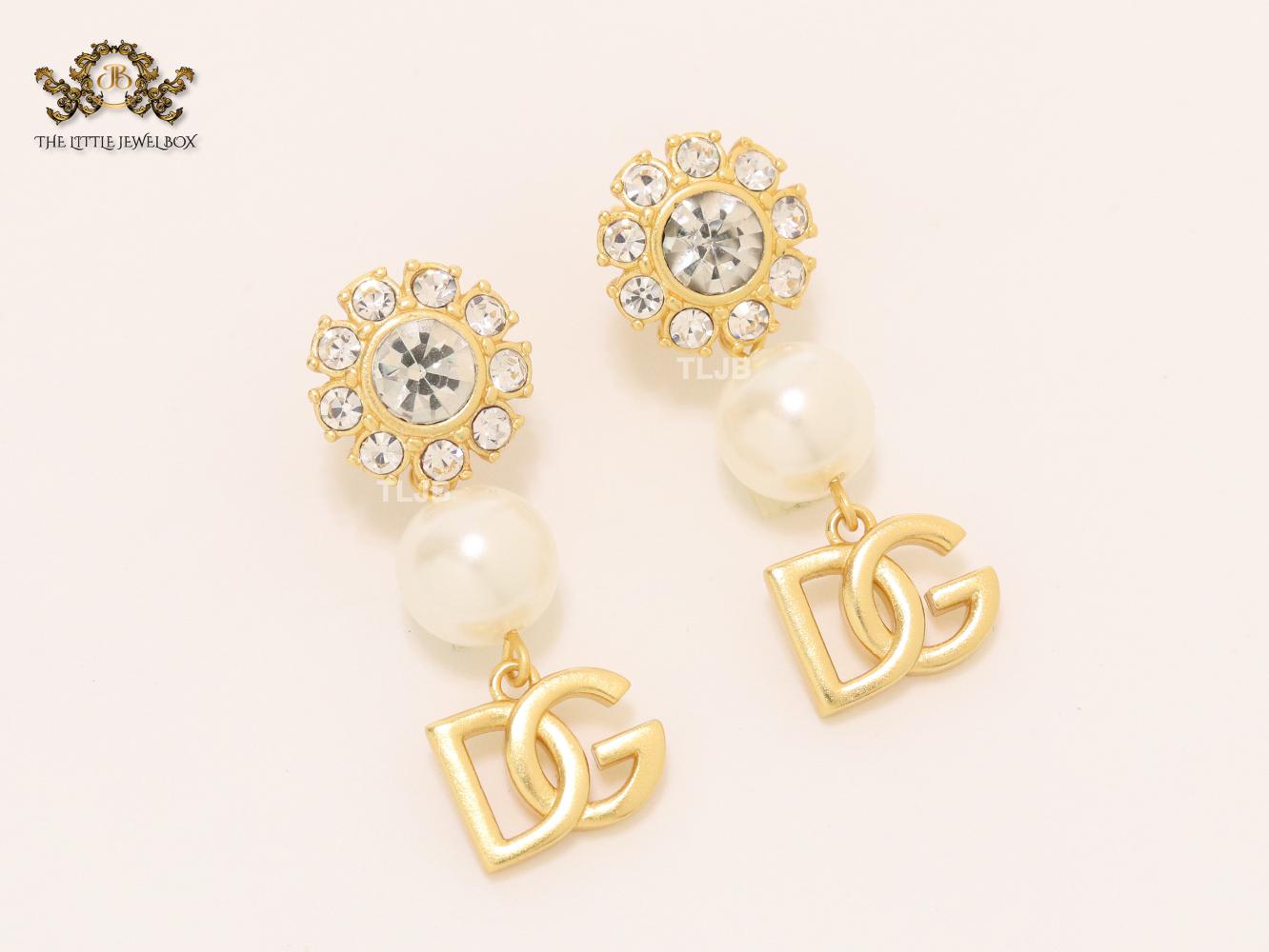 Alphabet DG gold, pearl and cz earrings