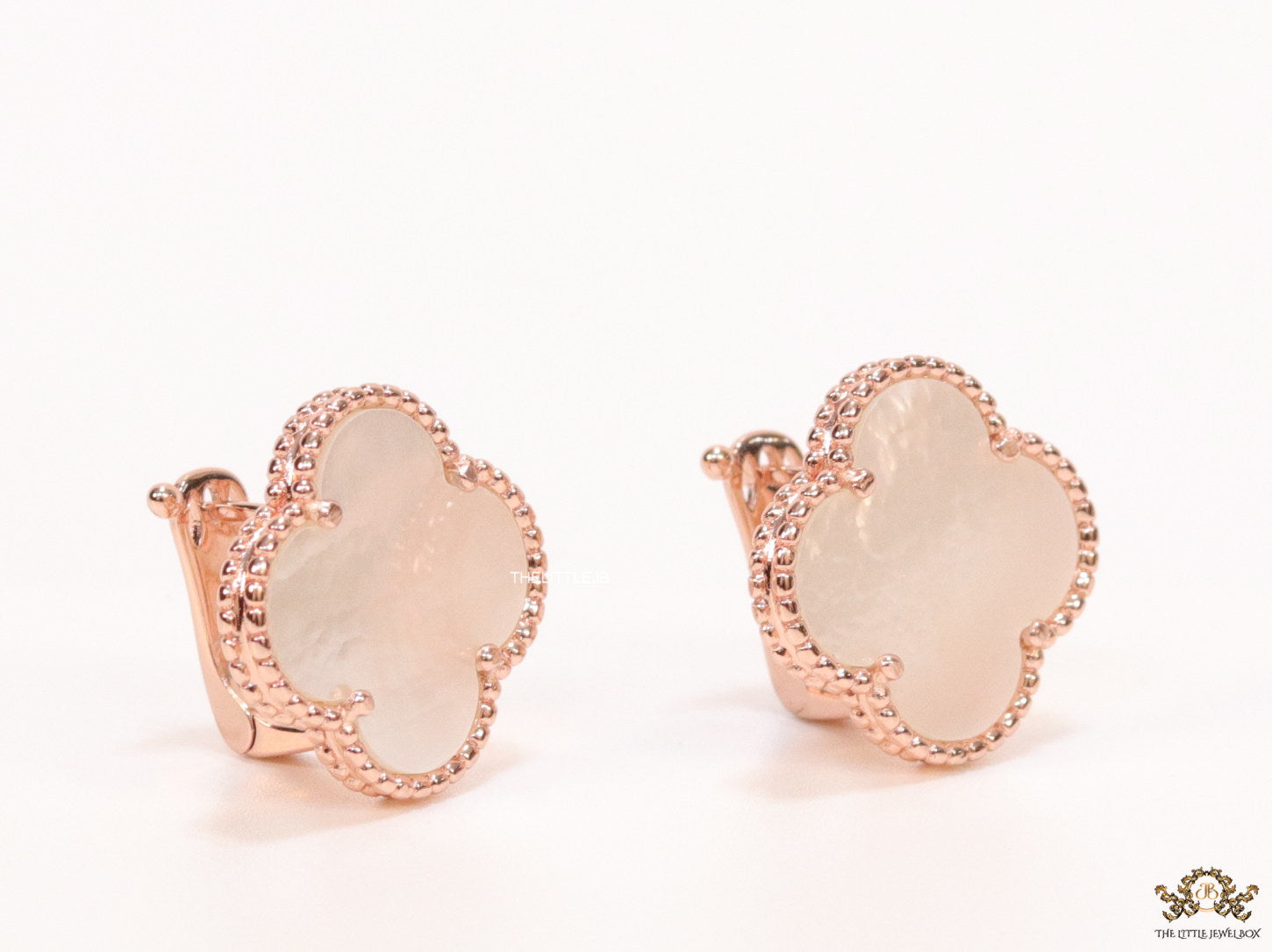 MOP clover stud earrings in rose gold plating