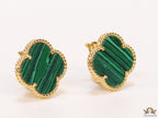 Malachite green clover stud earrings in gold plating