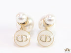 Golden pearl bomber earrings with MOP alphabet drop