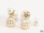 Golden pearl bomber earrings with MOP alphabet drop