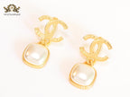 Double C pearl and gold earrings