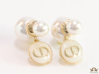 Golden pearl bomber earrings with MOP alphabet drop