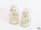 Golden pearl bomber earrings with MOP alphabet drop
