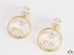 Pearl bomber earrings with golden alphabet ring drop