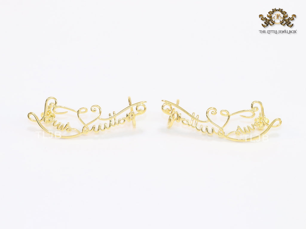 Alphabet L and V ear-cuffs in gold