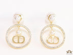 Pearl bomber studs with golden cz alphabet ring drop