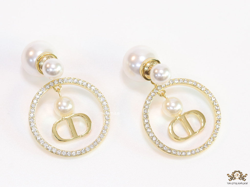 Pearl bomber studs with golden cz alphabet ring drop