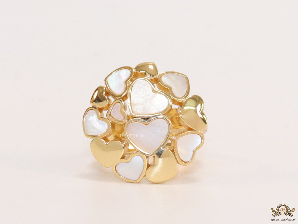 Premium adjustable gold plated ring with MOP hearts