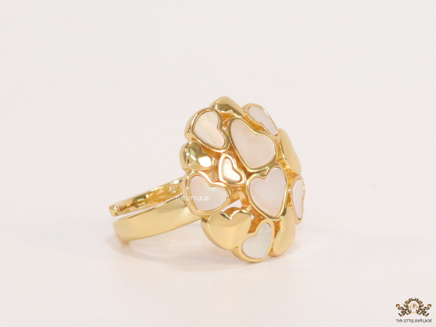 Premium adjustable gold plated ring with MOP hearts