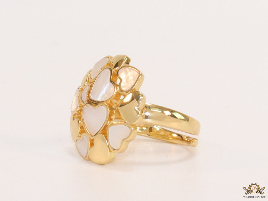 Premium adjustable gold plated ring with MOP hearts