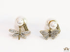Pearl bomber studs with cz butterfly and alphabet drops