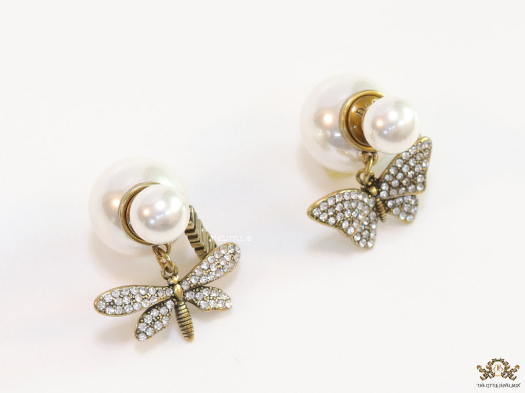 Pearl bomber studs with cz butterfly and alphabet drops