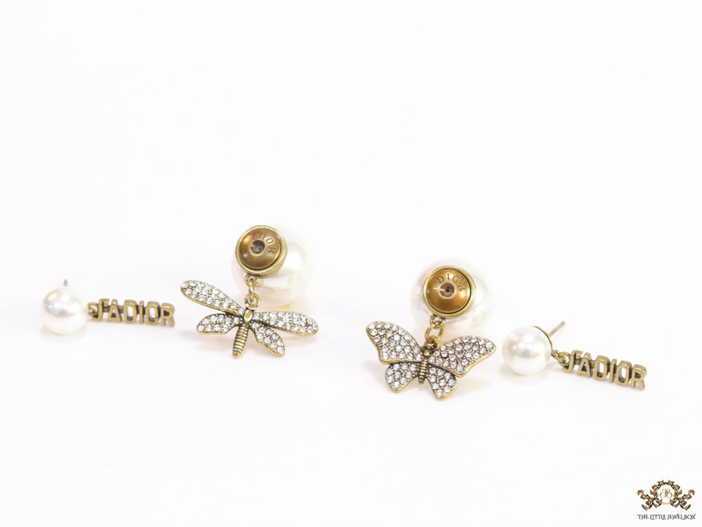 Pearl bomber studs with cz butterfly and alphabet drops