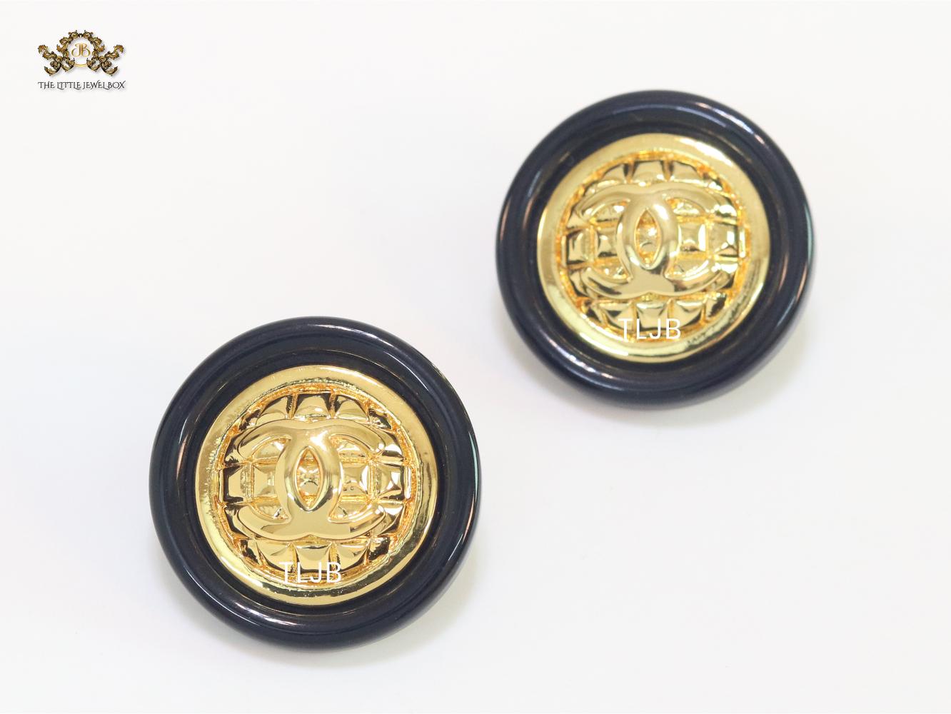 Double C gold and black enamel studs
