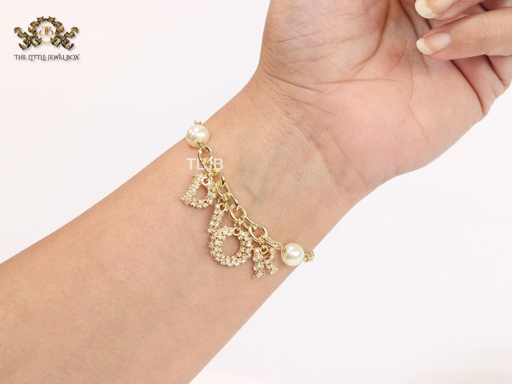 Alphabet D gold and cz bracelet