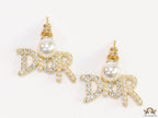 Gold plated pearl studs with cz alphabet drops