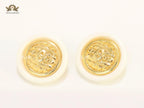 Double C gold and white enamel studs