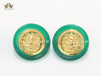 Double C gold and green enamel studs
