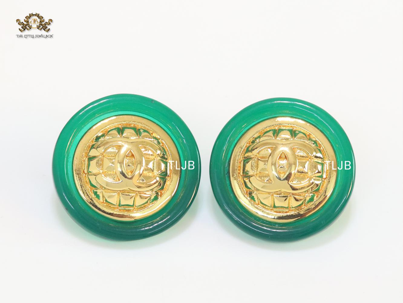 Double C gold and green enamel studs