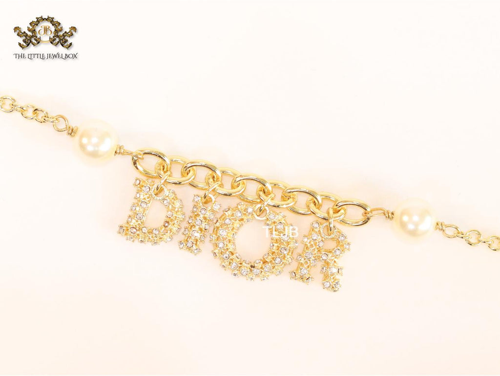 Alphabet D gold and cz bracelet