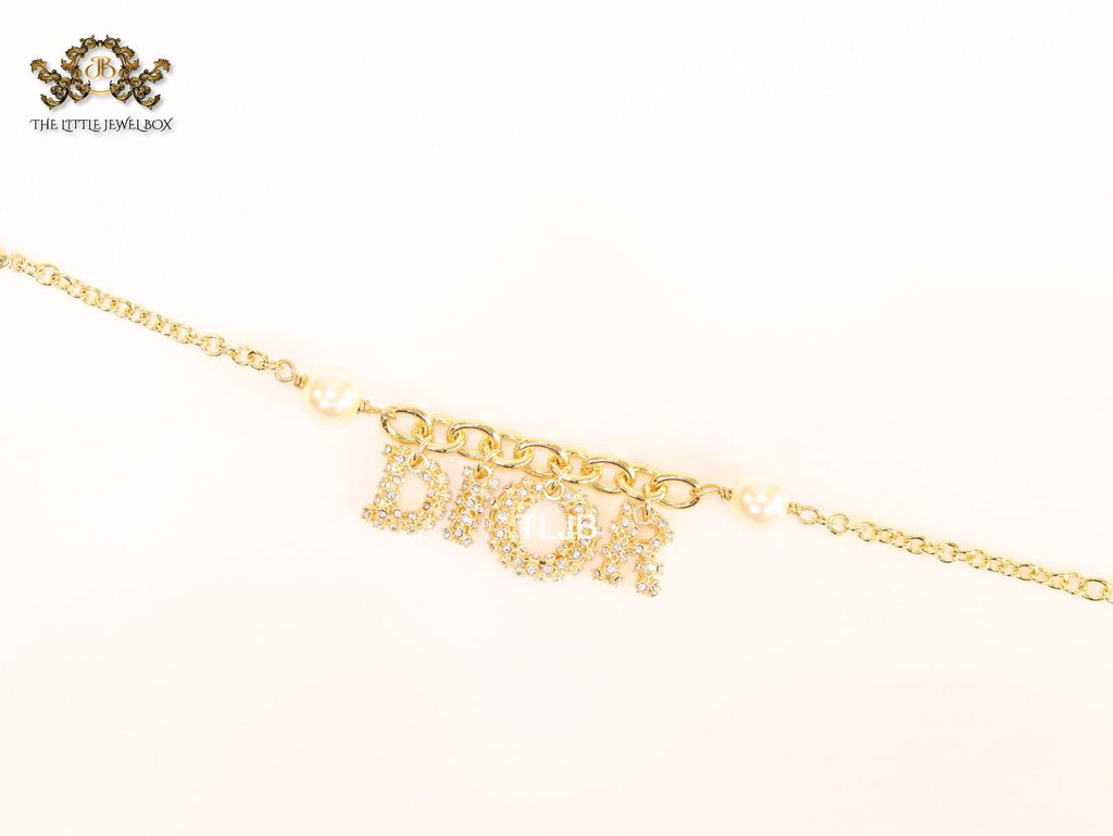 Alphabet D gold and cz bracelet