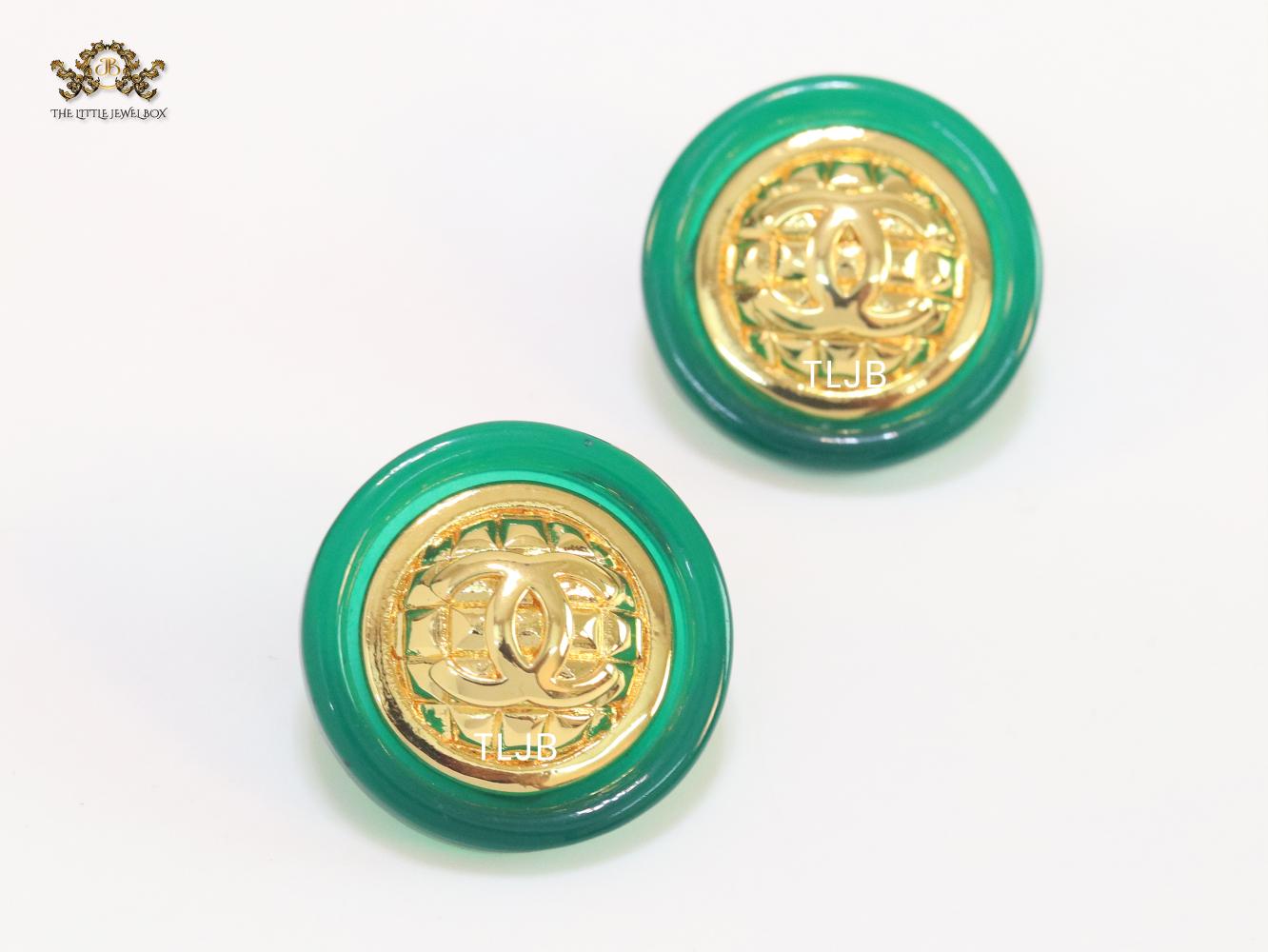 Double C gold and green enamel studs