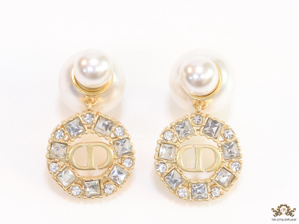 Pearl bomber studs with round cz alphabet drops