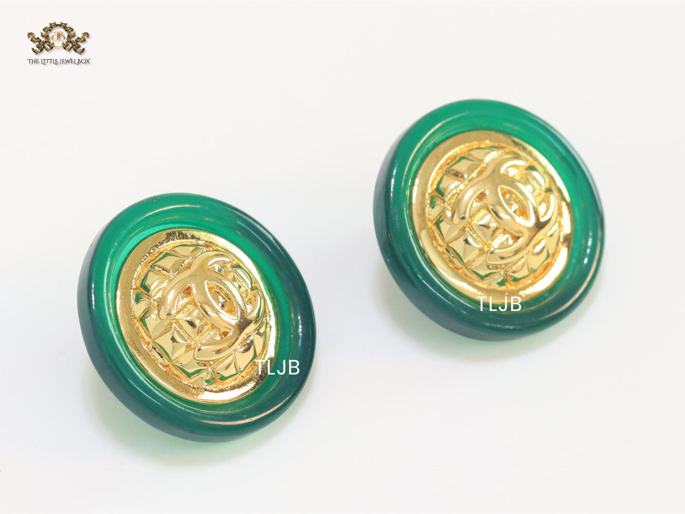 Double C gold and green enamel studs
