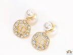 Pearl bomber studs with round cz alphabet drops