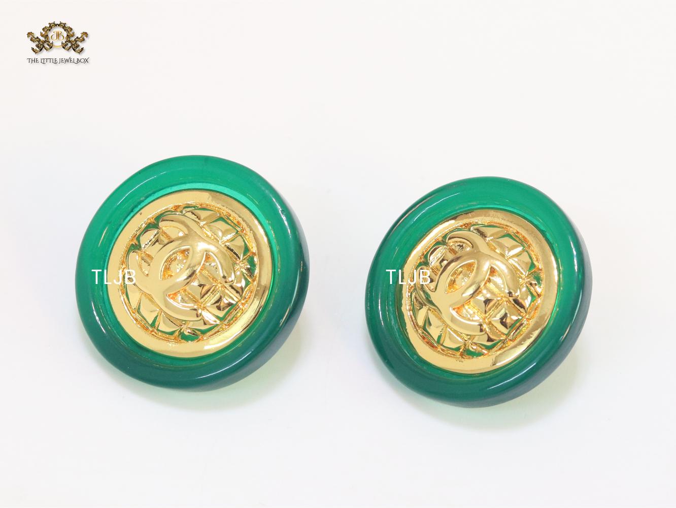 Double C gold and green enamel studs