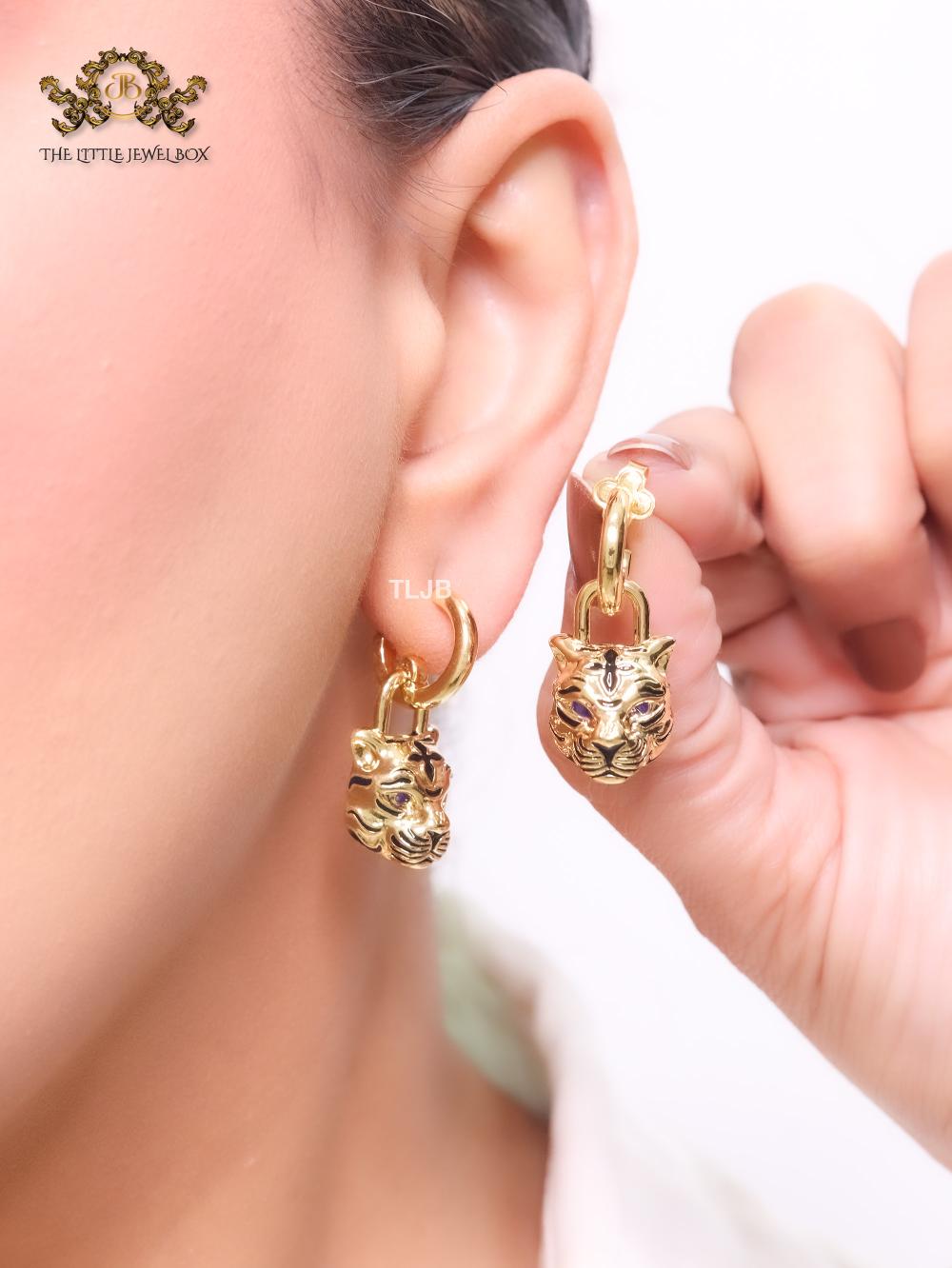 Gold & black tiger face danglers