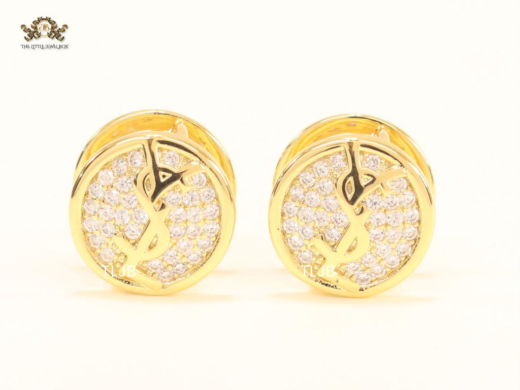 Alphabet Y & L small gold CZ studs