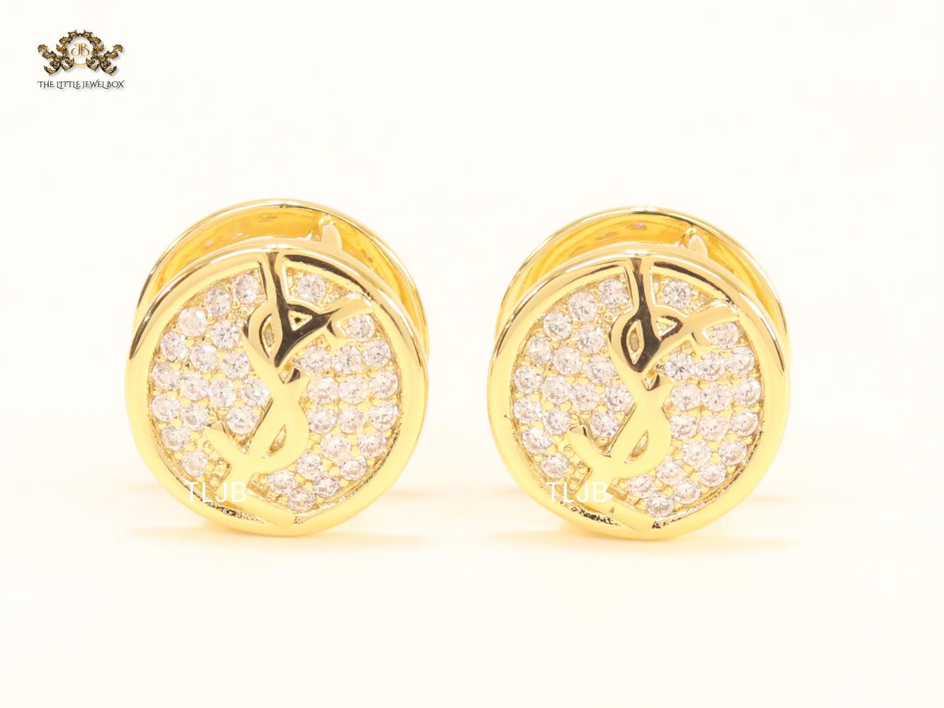 Alphabet Y & L small gold CZ studs