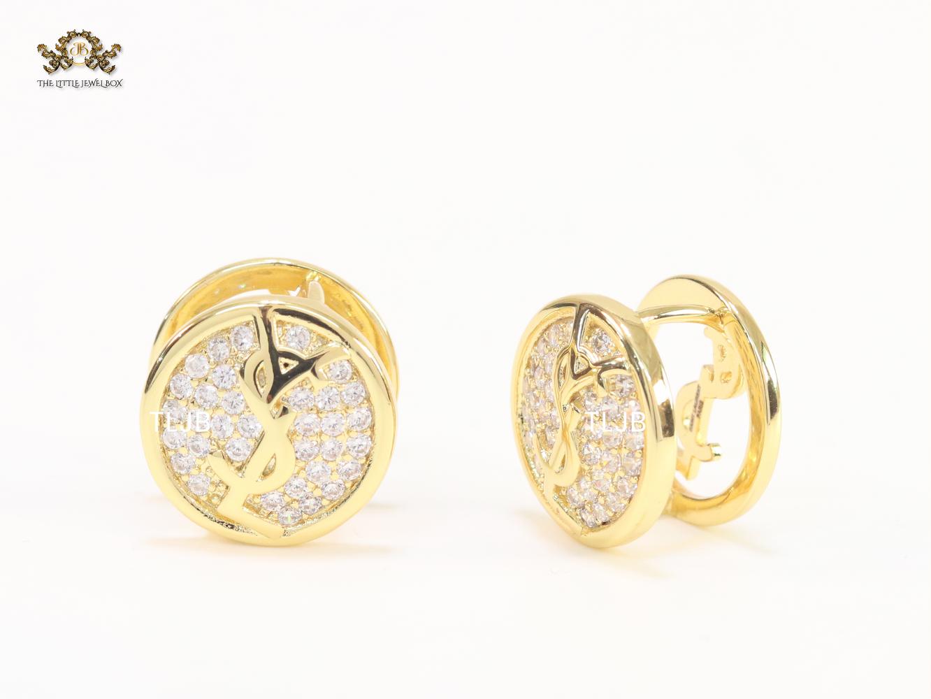 Alphabet Y & L small gold CZ studs