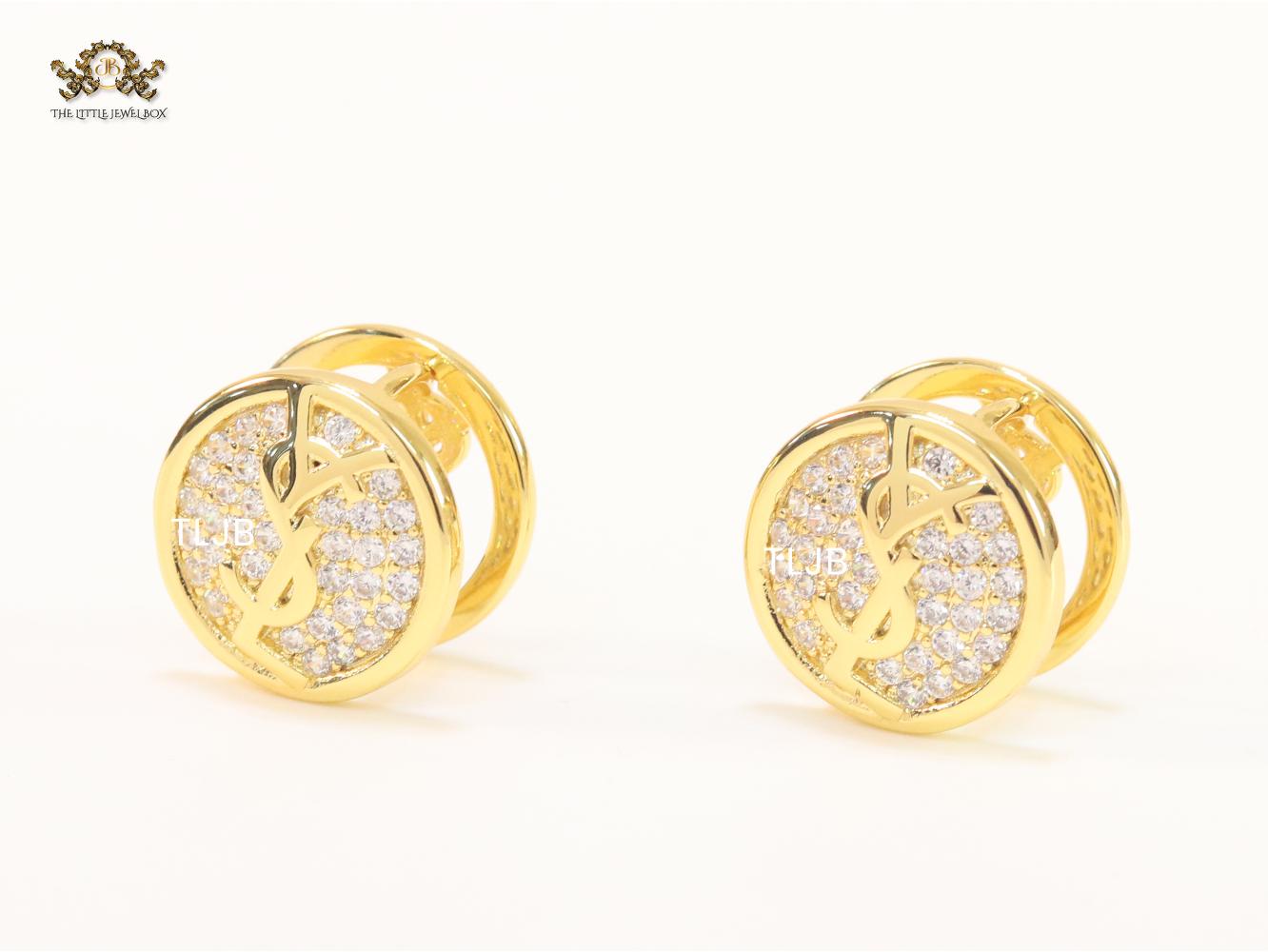 Alphabet Y & L small gold CZ studs