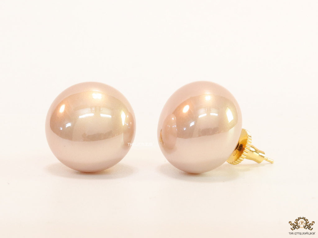 20mm button shape soft pink pearl studs