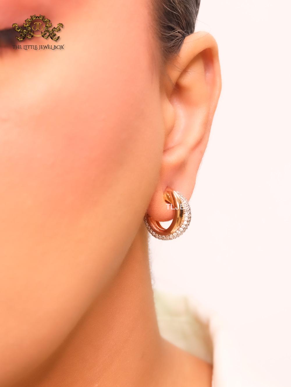 Rose gold and platinum cz small hoops