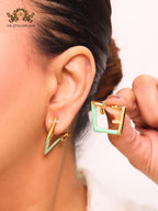 Double F & cyan enamel studs