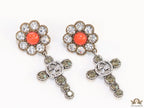 Floral cz and alphabet dangles with orange stone centre