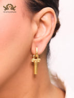 Medusa embossed gold key hoops