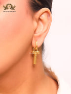 Medusa embossed gold key hoops