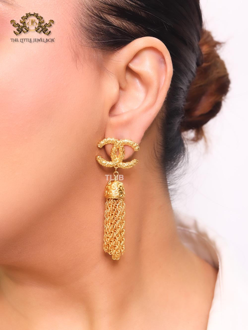 Double C gold tassel danglers