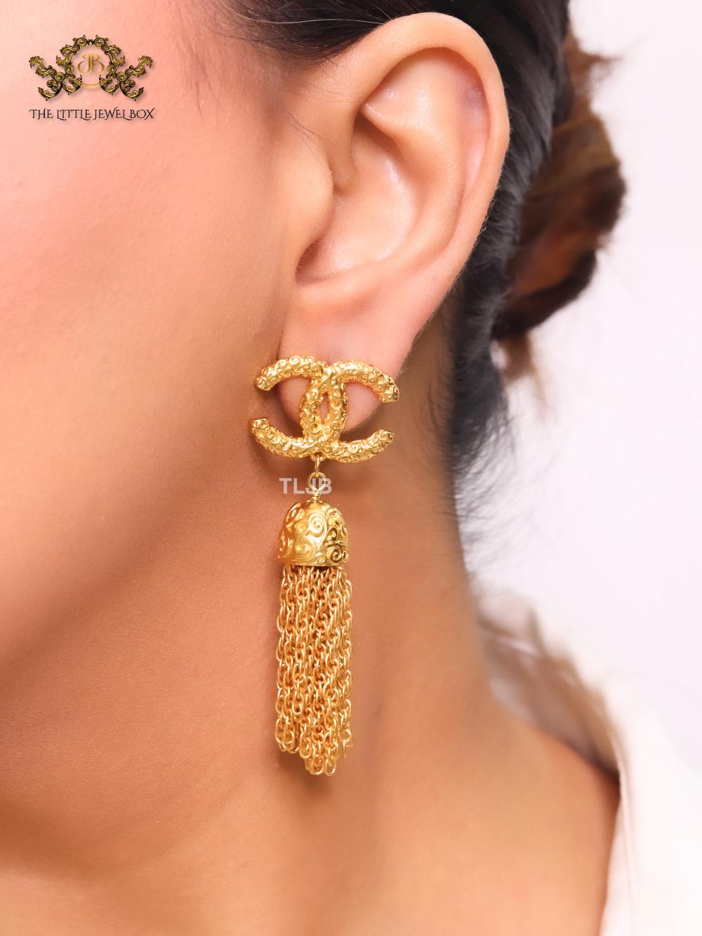 Double C gold tassel danglers