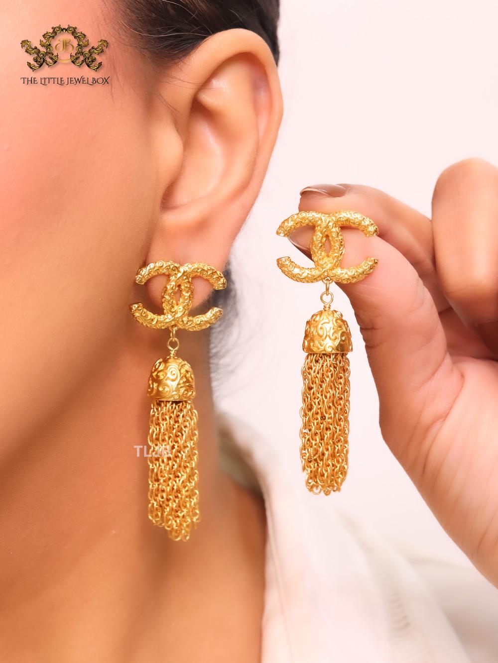 Double C gold tassel danglers